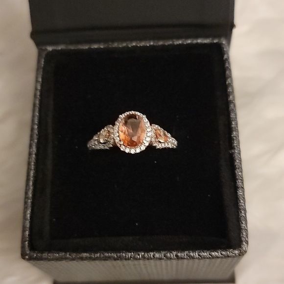 3 Pink Oval Sapphire Ring, 925 Silver, 8 - Picture 1 of 5